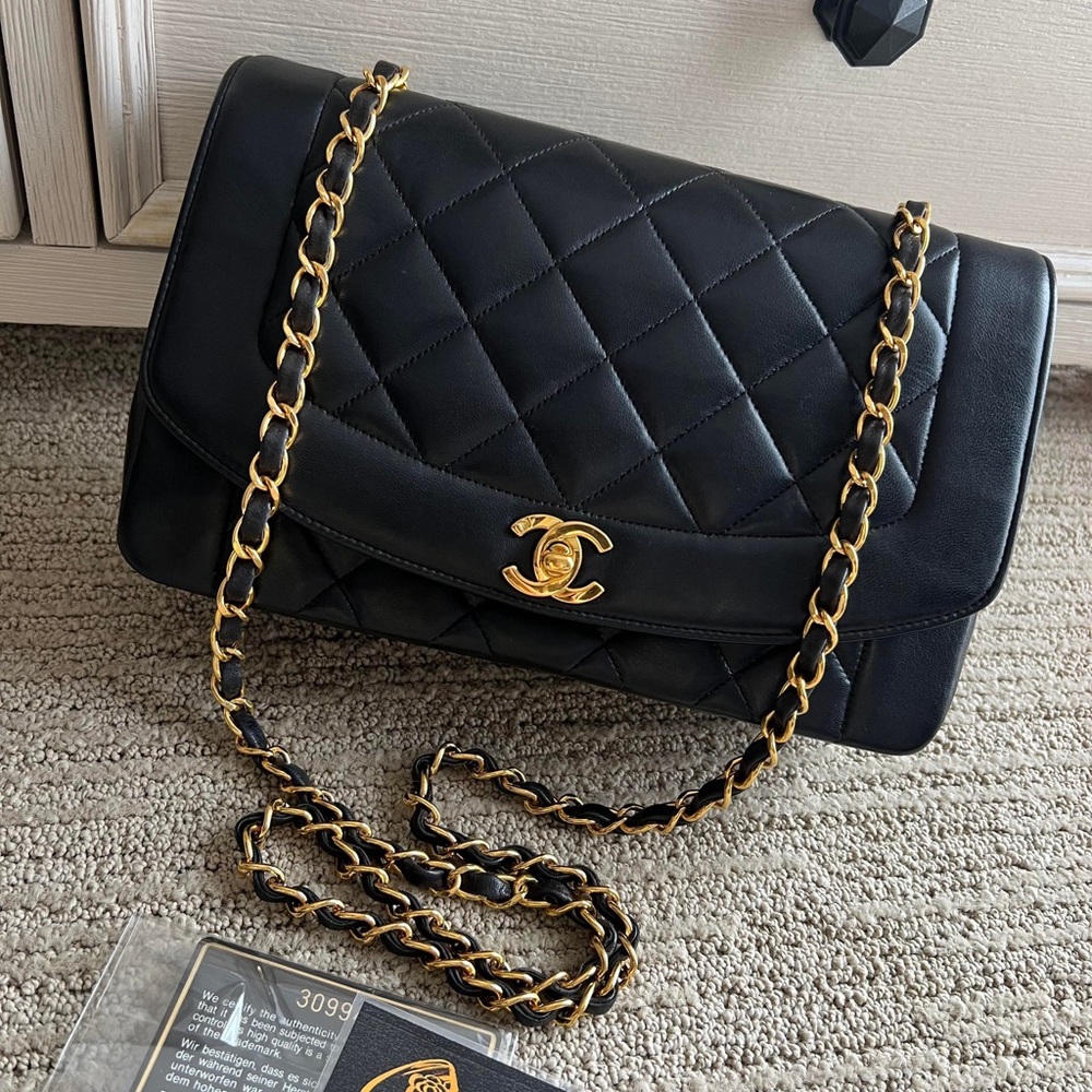 Chanel Black and Gold Crossbody Bag with Quilted Leather